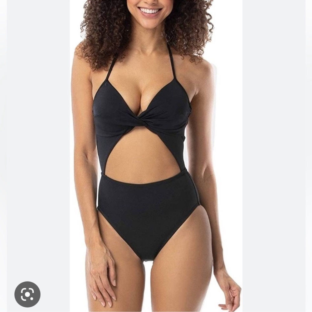 NWT Sundazed Black Solid Cut Out Underwire Lace Up Back Willa Swimsuit - 36C